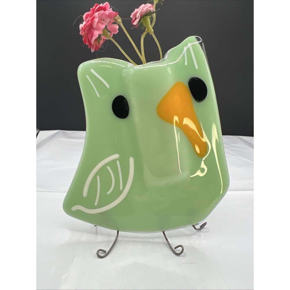 Studio Art‎ Fused Glass Pocket Vase Goofy Bird Free Standing
